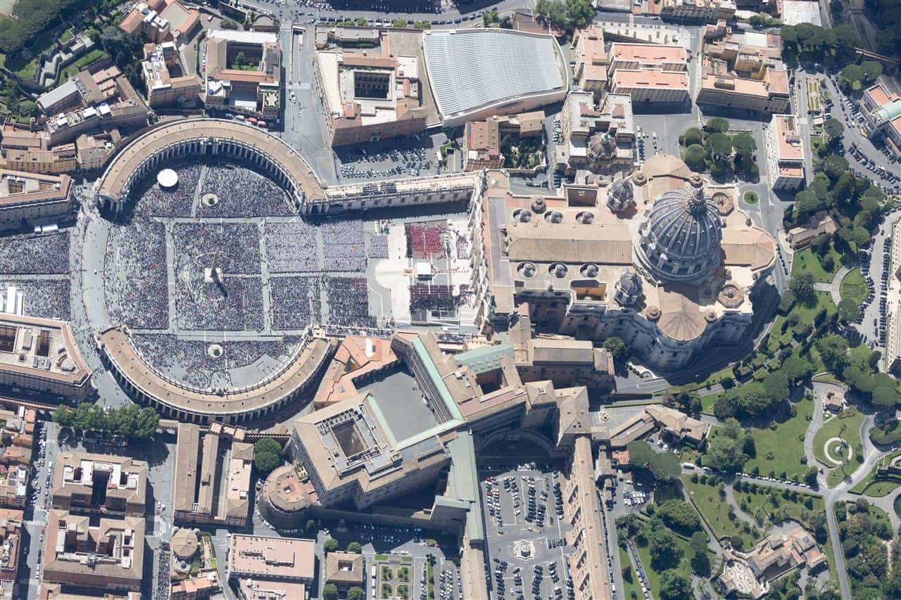 Vatican City State with St. Peter's Basilica and St. Peter's Square during the solemn funeral mass for Pope Francis @ Massimo Sestini for the Polizia di Stato (Italian police)